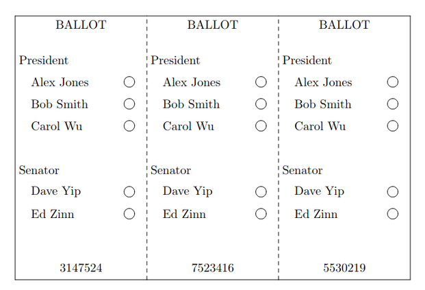 A sample ThreeBallot multi-ballot